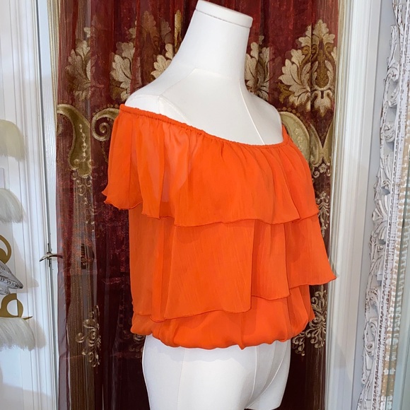 Vibrant Orange Ruffle Blouse - Picture 8 of 17